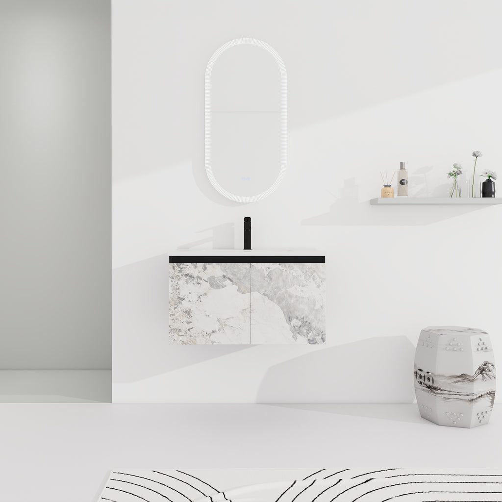 30'' Floating Wall-Mounted Bathroom Vanity With Ceramics Sink & Soft-Close Cabinet Door, KD-Package