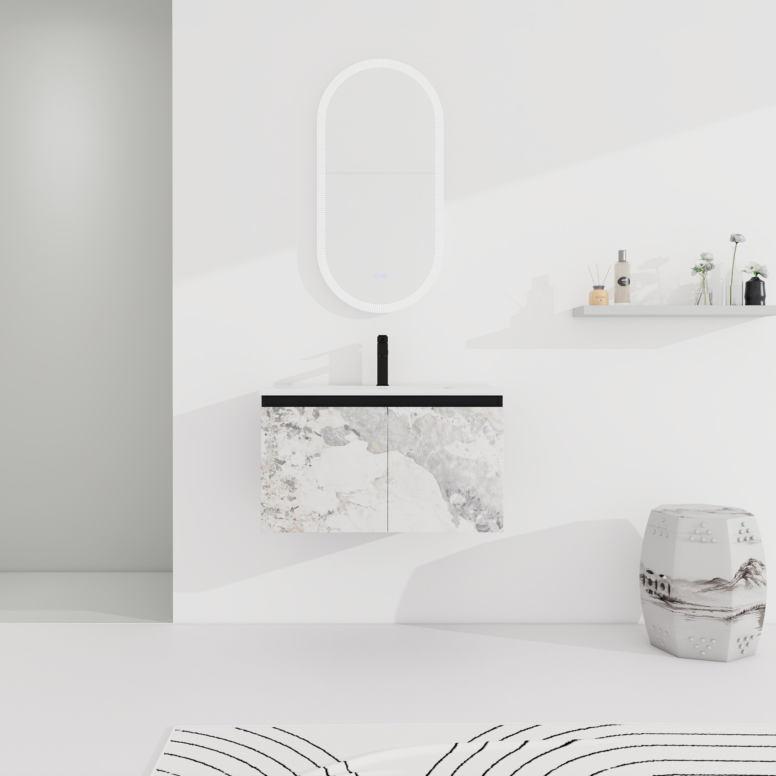 30'' Floating Wall-Mounted Bathroom Vanity With Ceramics Sink & Soft-Close Cabinet Door, KD-Package