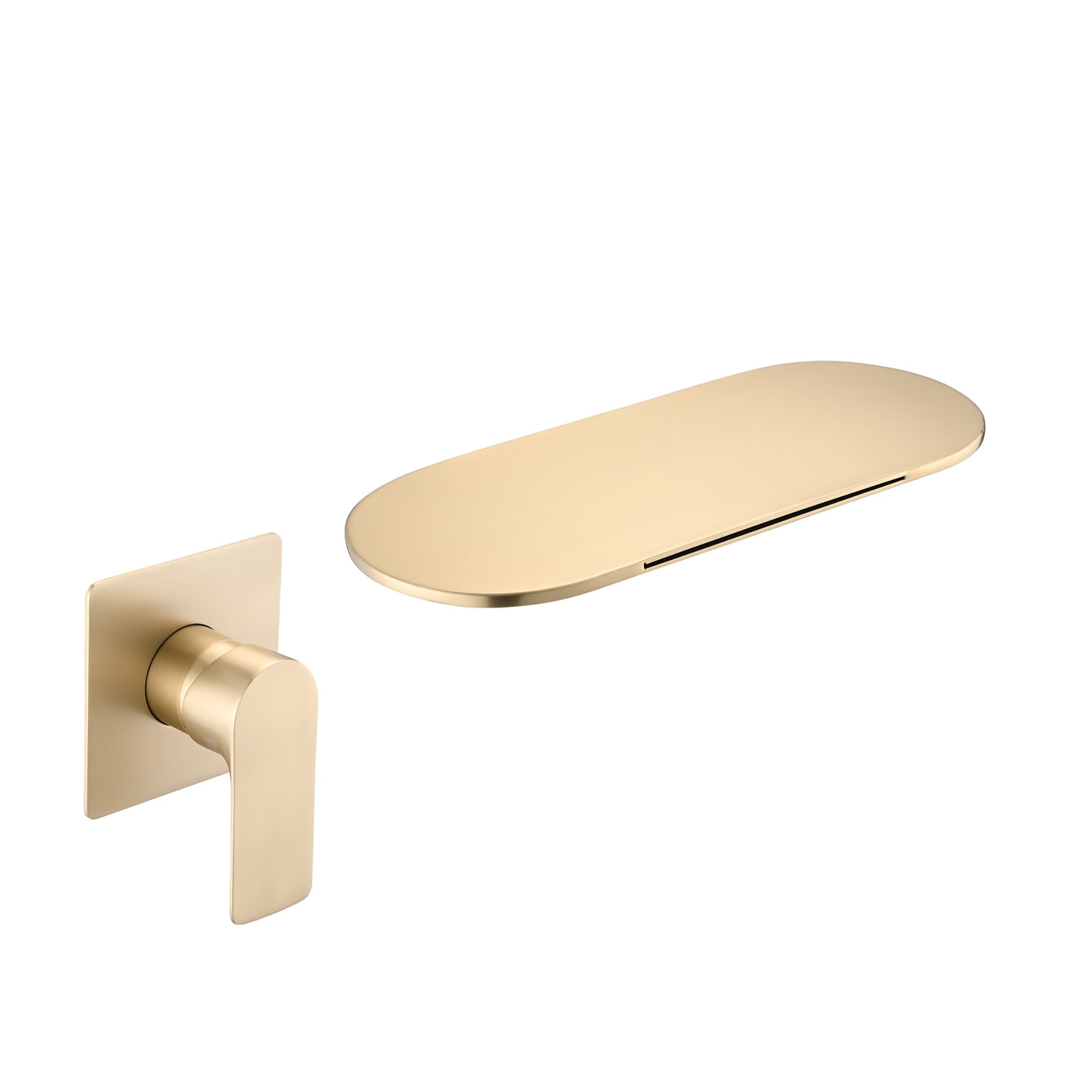 Modern Wall Mount Bathtub Faucet Brushed Gold Single Handle with Waterfall Tub Spout and Rough-in Valve